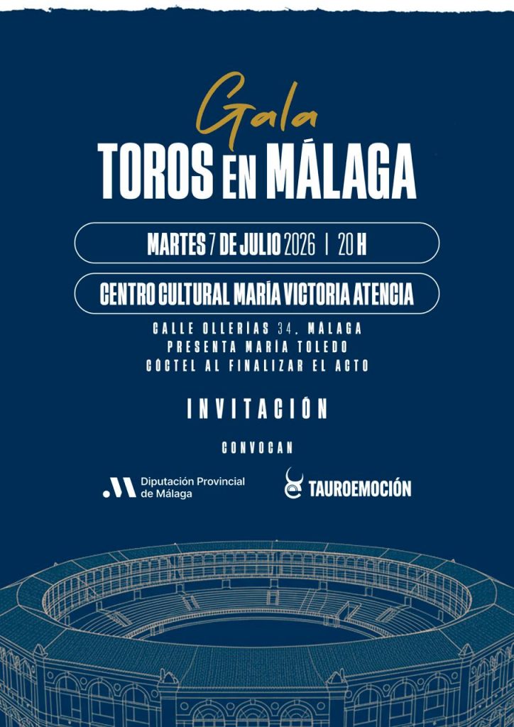Cartel presentación feria taurina de Málaga en una gran gala el 7 de julio