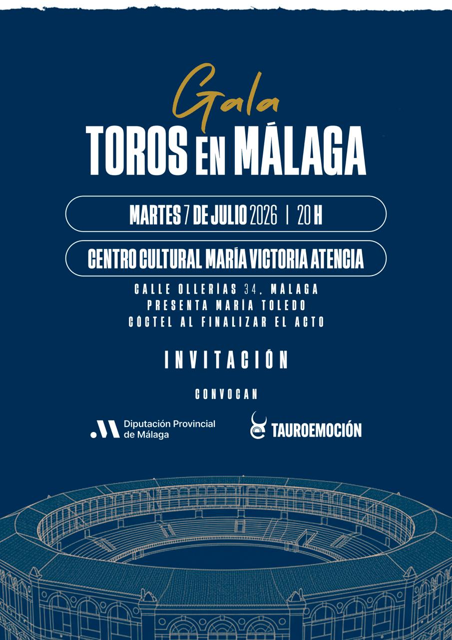 Cartel presentación feria taurina de Málaga en una gran gala el 7 de julio